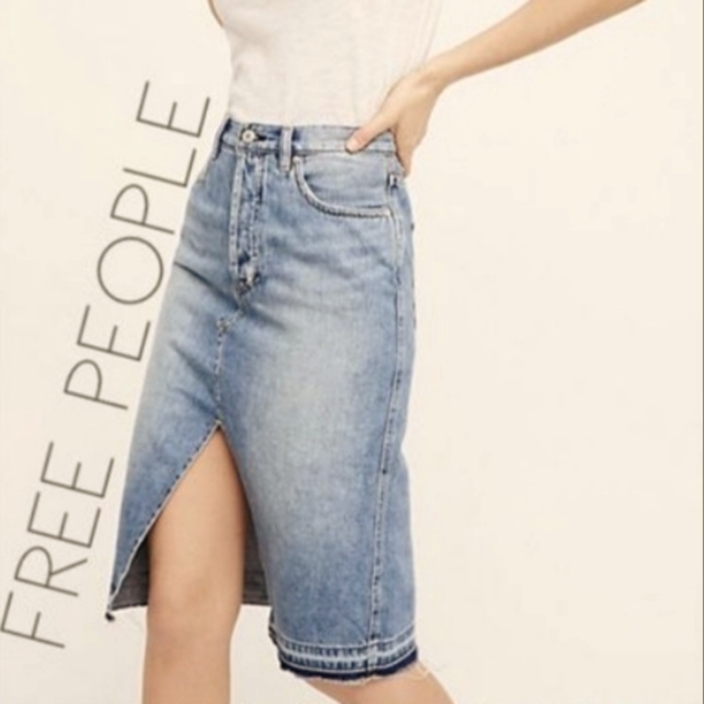 Free People cloud with mini denim skirt